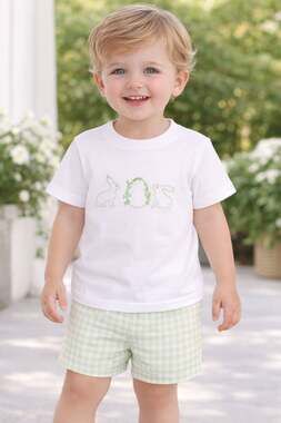 Abby & Evie Toddler Boys Light Bunny Shirt & Gingham Shorts Set